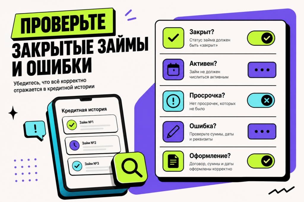 Проверка закрытых займов и ошибок в кредитной истории по чек-листу