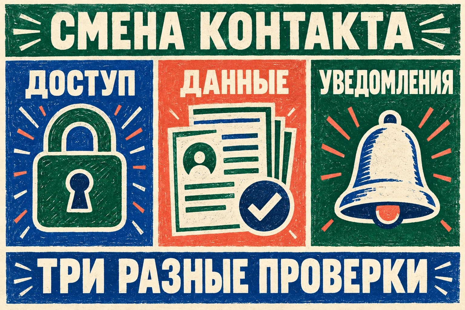 Три отдельные задачи после смены контакта: доступ, данные и уведомления