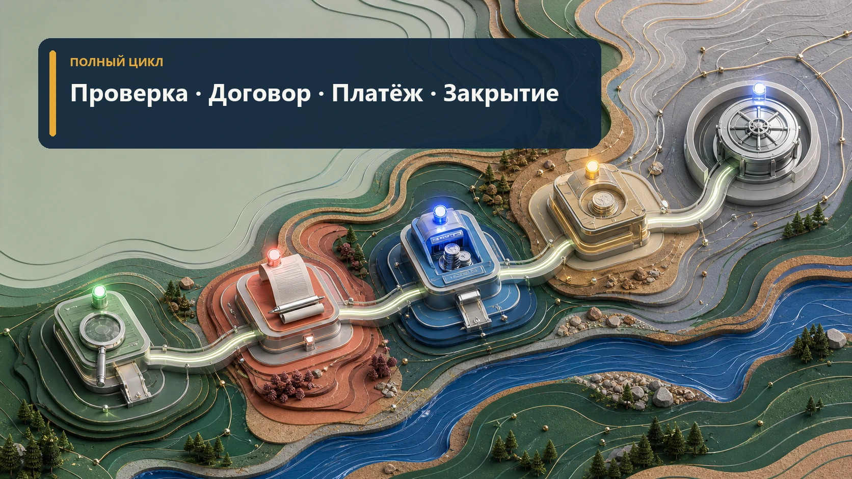 Объёмная карта полного цикла займа с контрольными станциями без людей