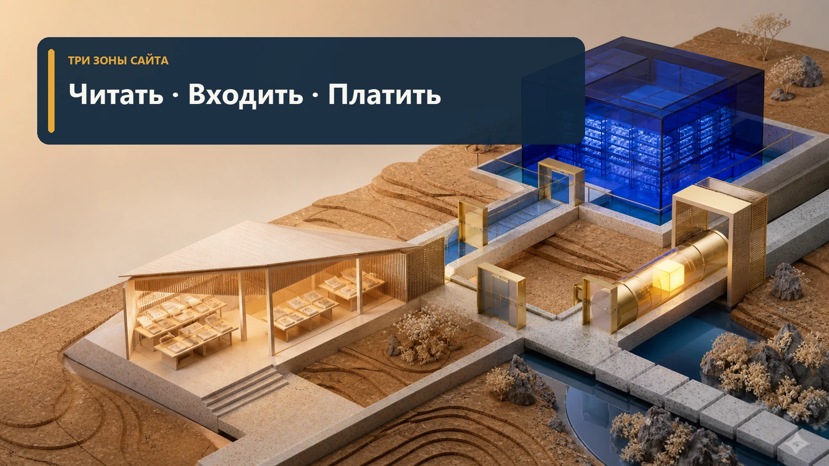 Архитектурная модель сайта из публичной, персональной и платёжной зон без людей