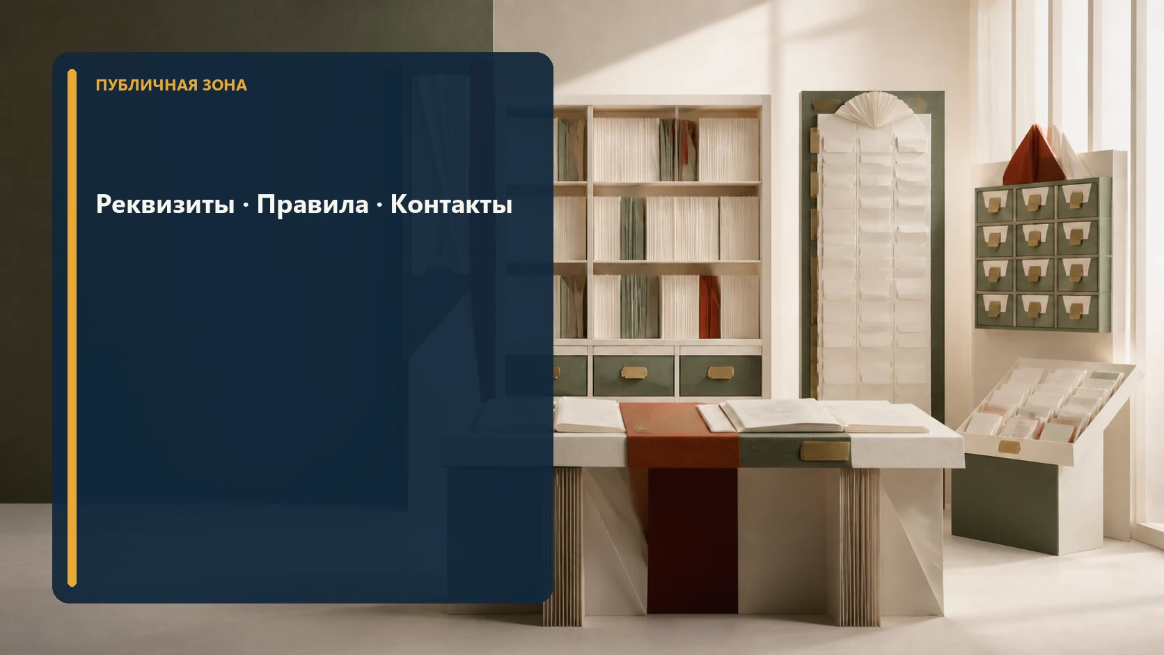 Бумажный читальный зал документов и реквизитов сайта без людей