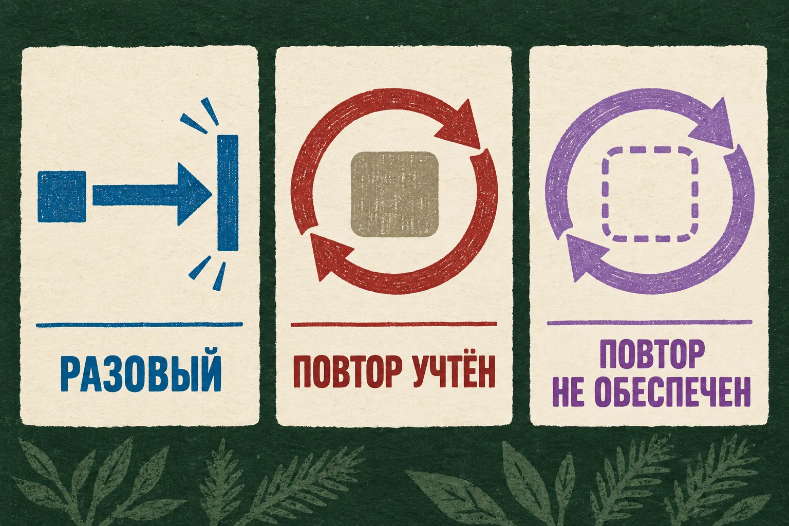 Три исхода проверки расхода: разовый, повтор учтён и повтор не обеспечен